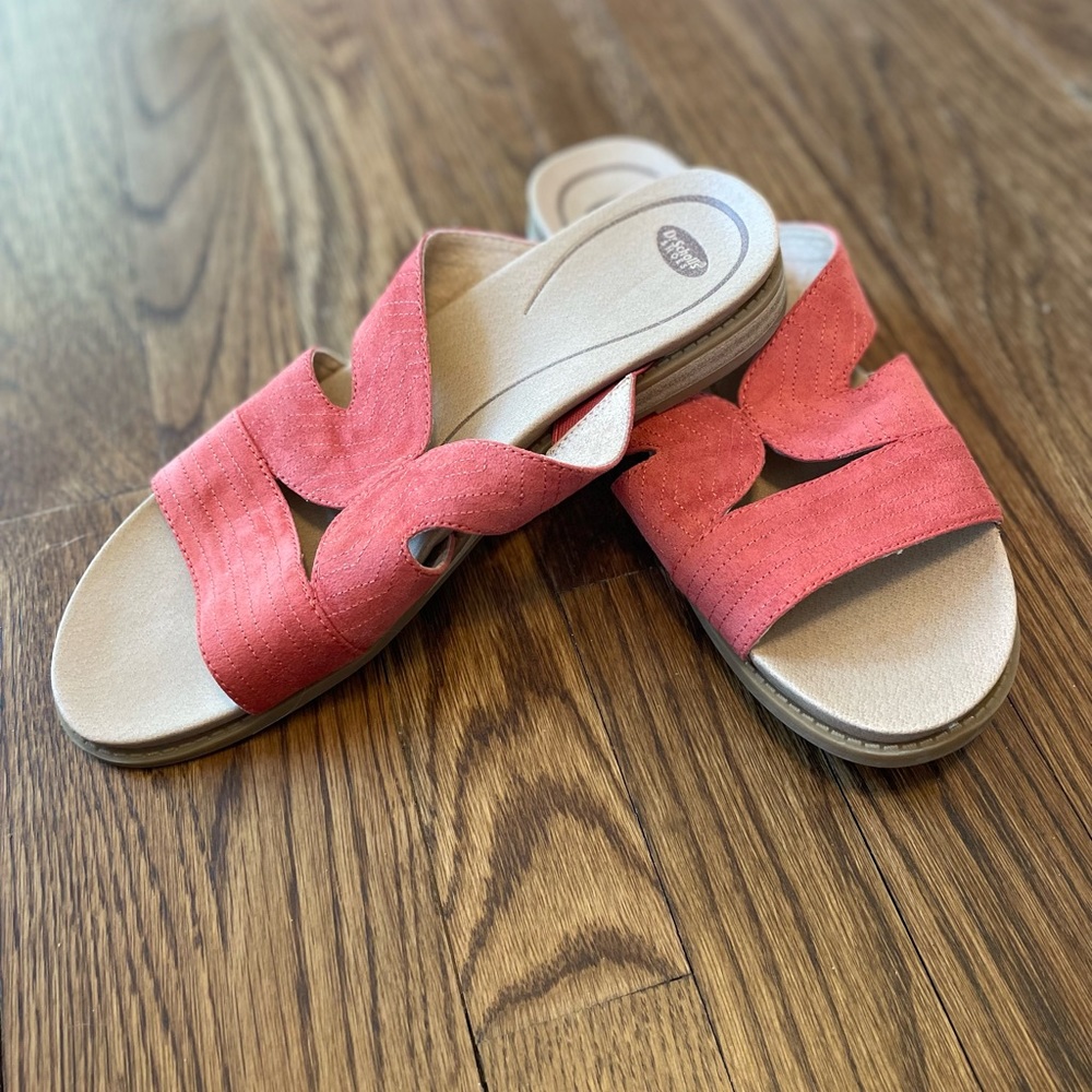 Dr Scholls | Womens Coral Pink Slide Sandals Faux Suede Soze 8.5 EUC